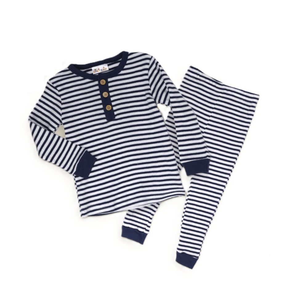 Sweet and Soft‎ Stripe Baby Pajamas Navy Blue White Henley Set Size 4T